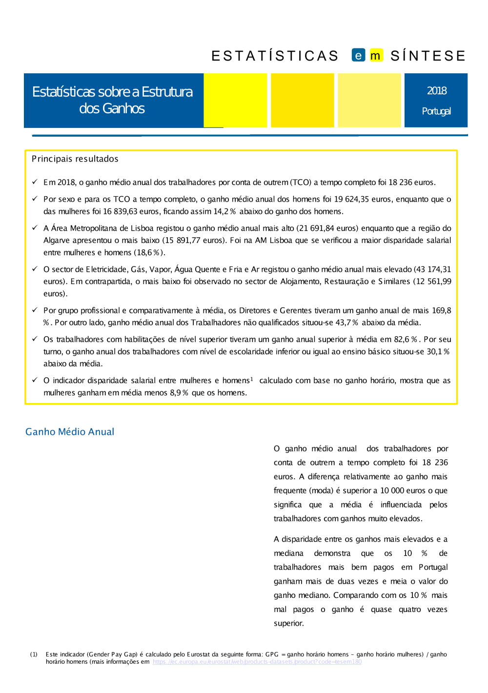 Estatísticas sobre a Estrutura e a Distribuição dos Ganhos 2018 - Síntese